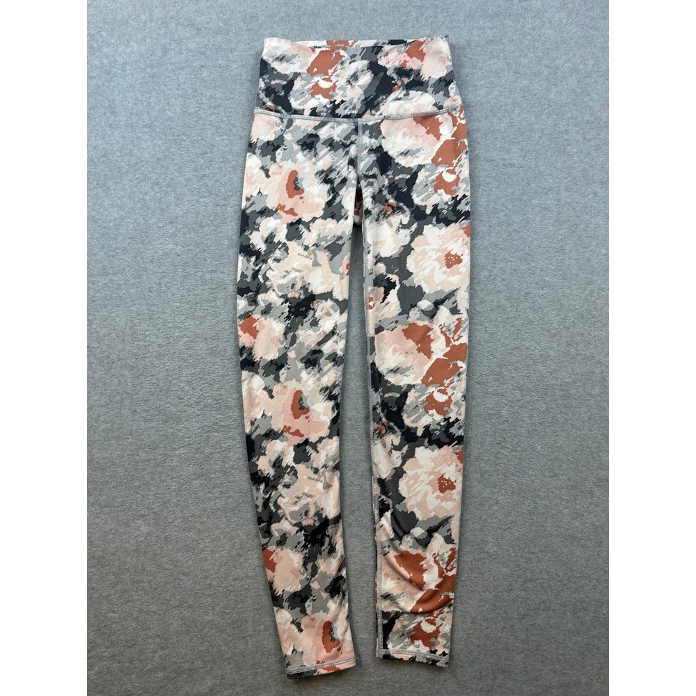 Abstract Floral Camo High Waisted Athletic Leggings Pink Grey Orange Small